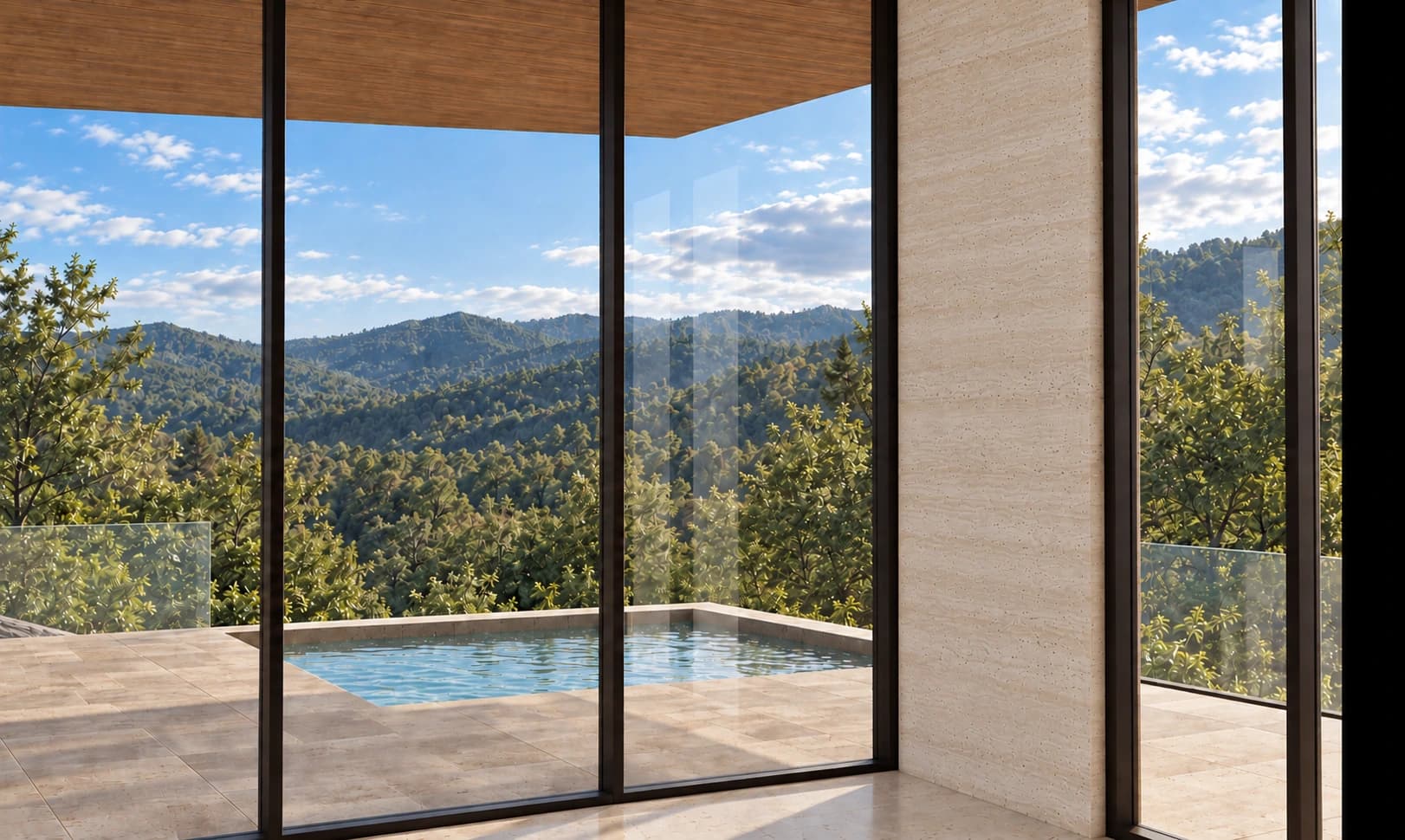 River residence infinity pool and sliding glass