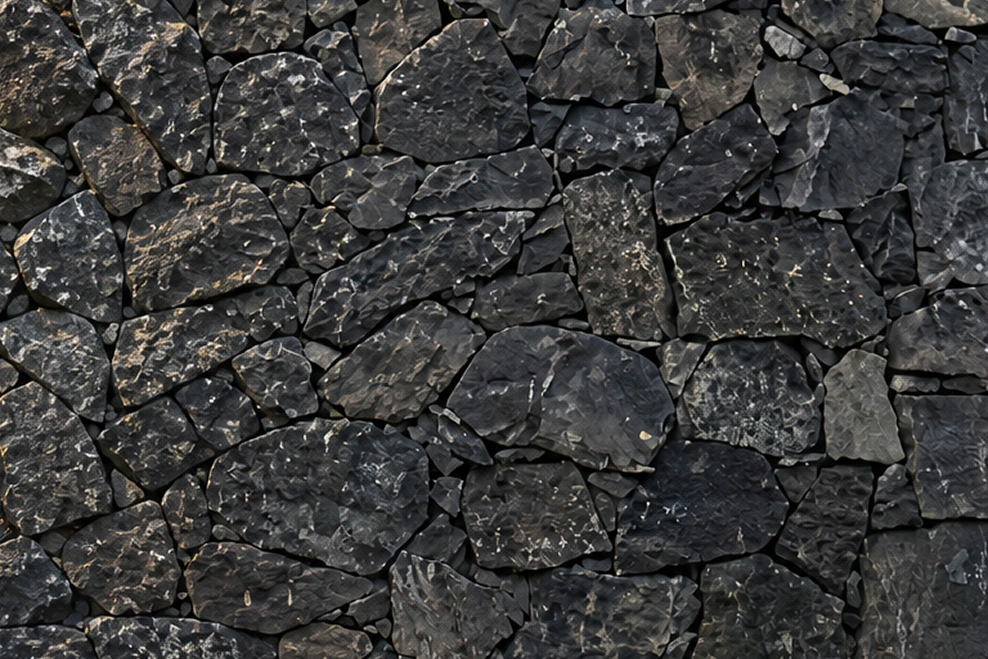 Hand-fitted basalt wall