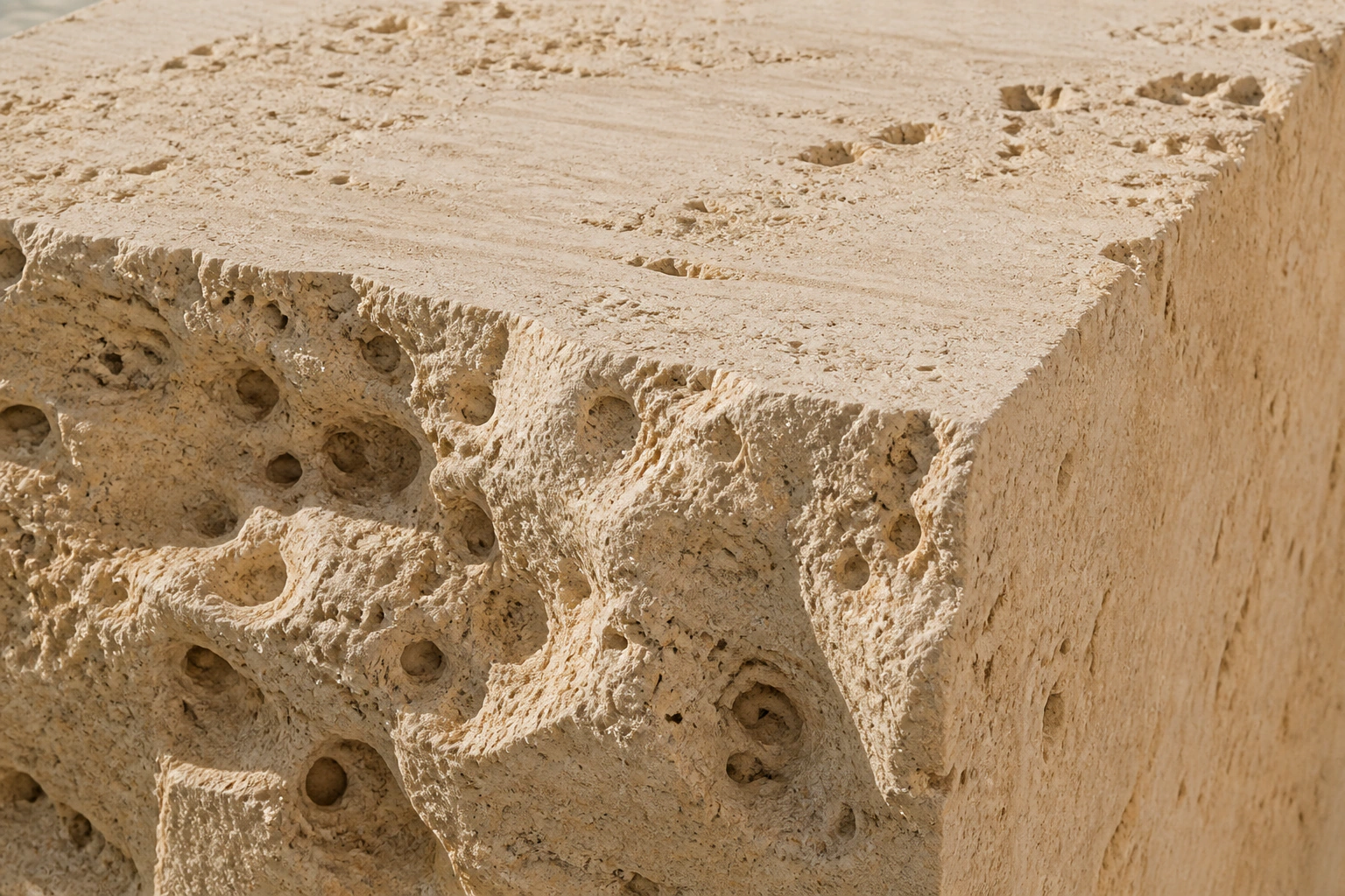 Freshly quarried warm travertine